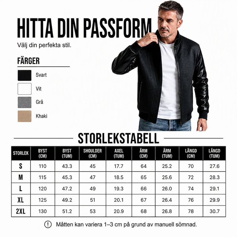 Herr vaddad jacka med vävt mönster och ärmar av PU-läder