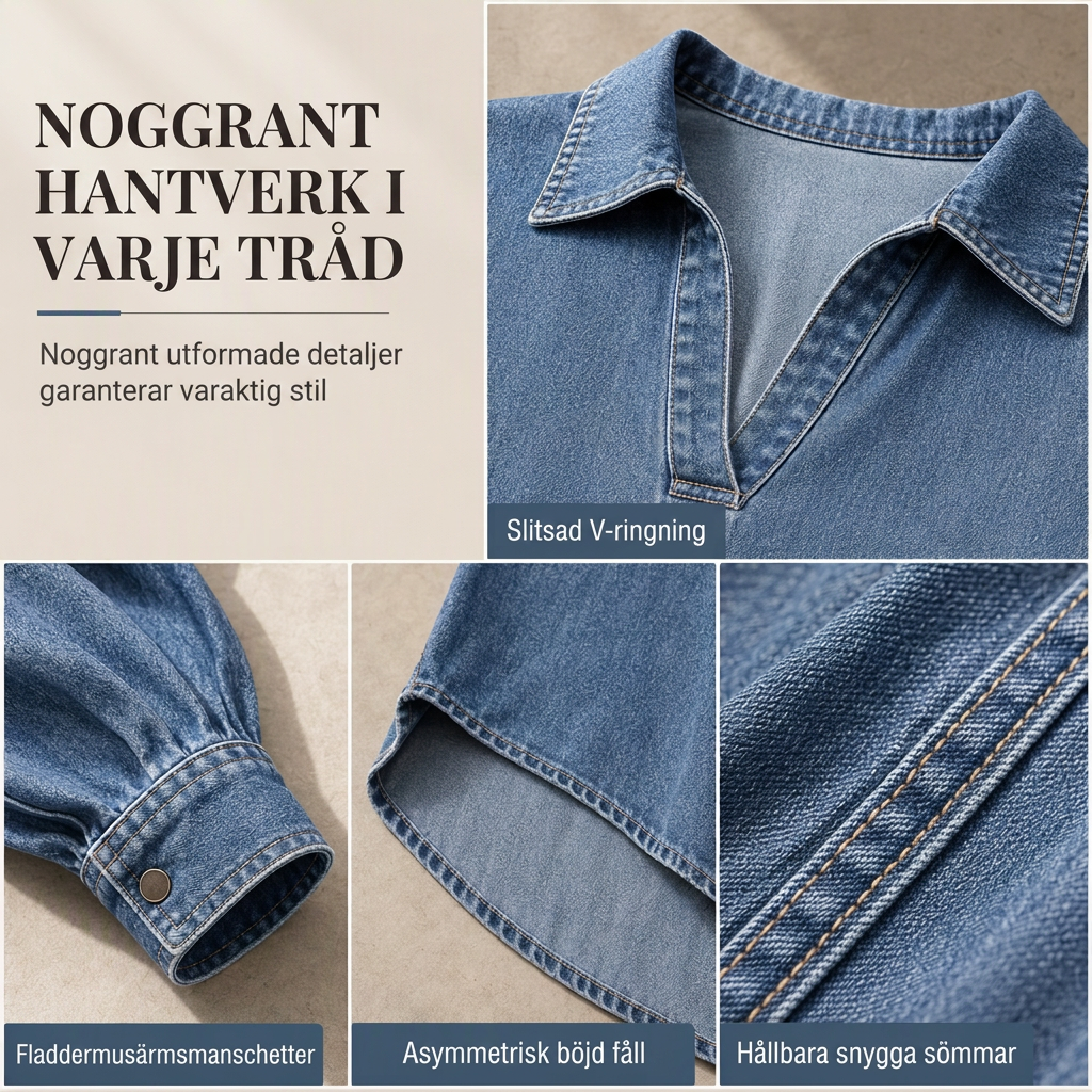 📢📢50 % rabatt!!!🎉✨En avslappnad och ledig jeans-tröja för damer med V-ringning, fladdermusärmar och asymmetrisk nederkant