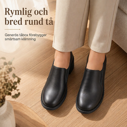 Kvinnors brittisk stil retro slip on lågskor med medelhöga blockklackar, storlekar i plusstorlek med tjocka klackar