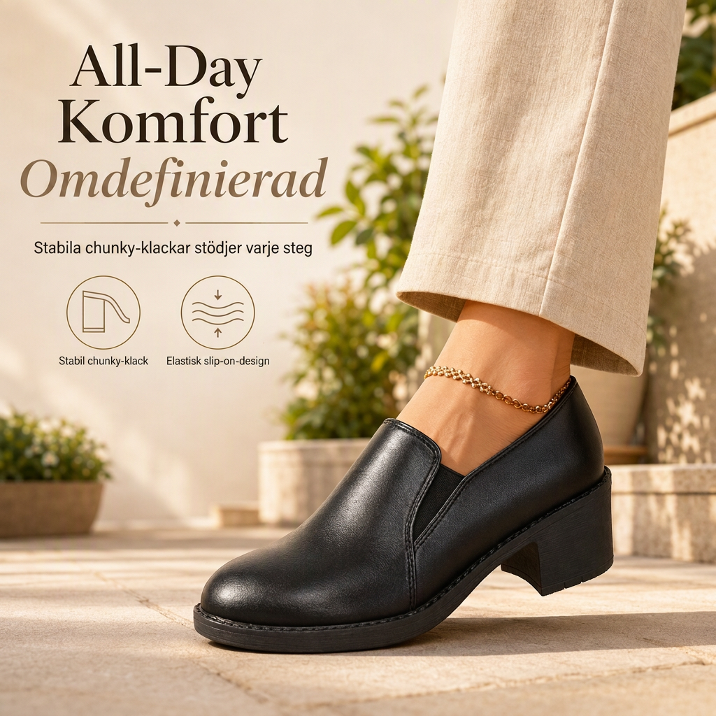 Kvinnors brittisk stil retro slip on lågskor med medelhöga blockklackar, storlekar i plusstorlek med tjocka klackar