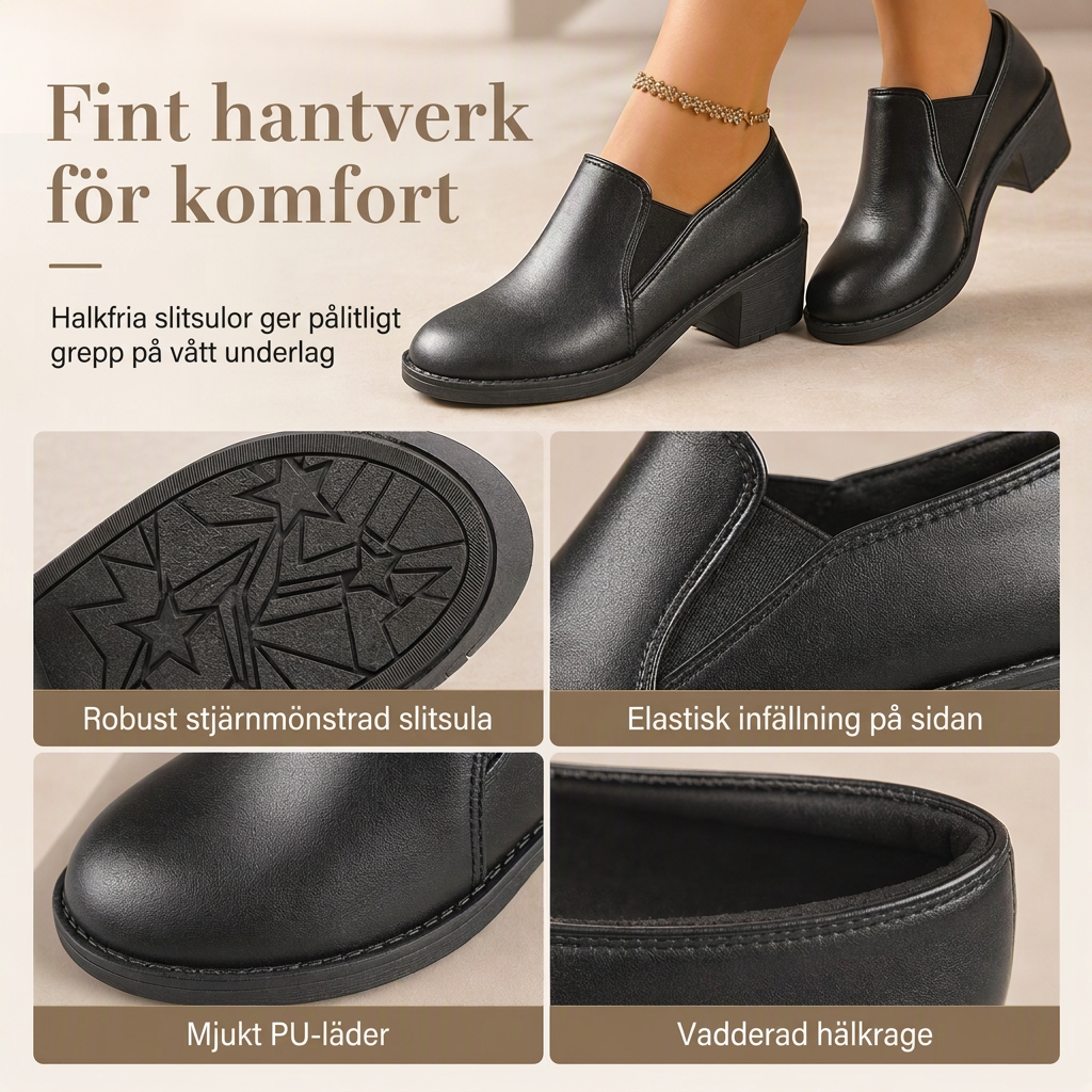 Kvinnors brittisk stil retro slip on lågskor med medelhöga blockklackar, storlekar i plusstorlek med tjocka klackar