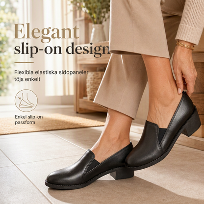 Kvinnors brittisk stil retro slip on lågskor med medelhöga blockklackar, storlekar i plusstorlek med tjocka klackar