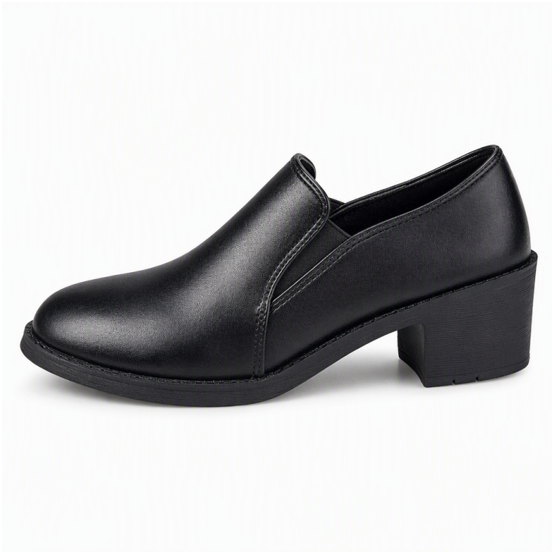 Kvinnors brittisk stil retro slip on lågskor med medelhöga blockklackar, storlekar i plusstorlek med tjocka klackar