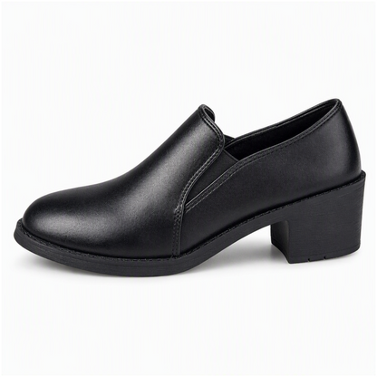 Kvinnors brittisk stil retro slip on lågskor med medelhöga blockklackar, storlekar i plusstorlek med tjocka klackar