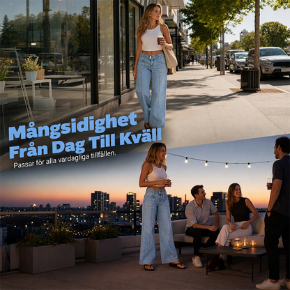Smalärmade jeans med vida ben som smickrar figuren