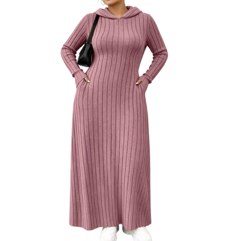 👗 50 % rabatt | Ger en optiskt längre silhuett och skön komfort – hoodieklänning i ribbstickat