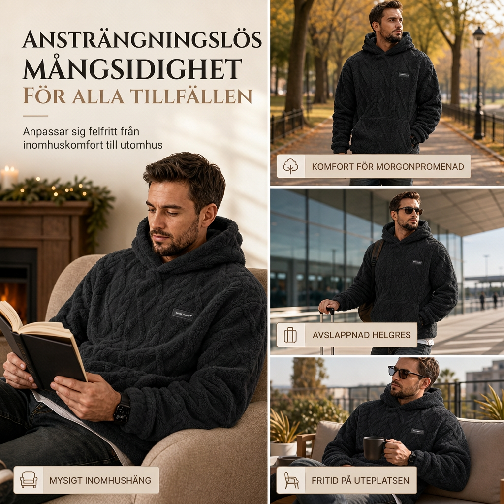 Herrluva med fleecefoder för vinter, jacquardmönstrad, långärmad pullover-tröja för avslappnad utomhusbruk
