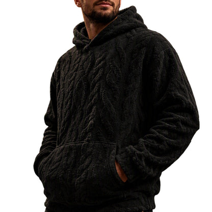 Herrluva med fleecefoder för vinter, jacquardmönstrad, långärmad pullover-tröja för avslappnad utomhusbruk