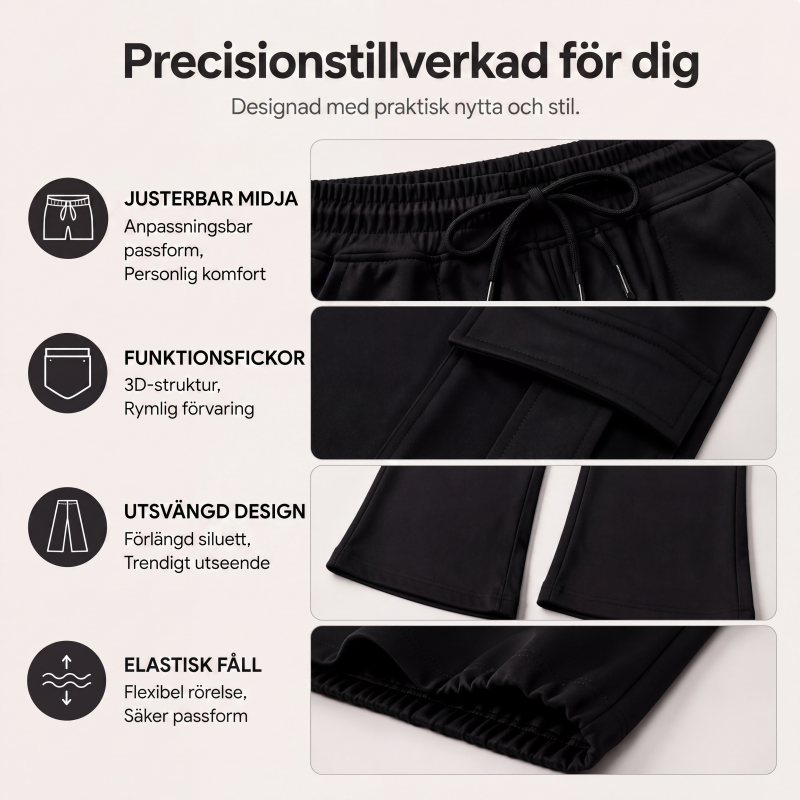 📢📢50 % rabatt!!! 🎉✨ Dambyxor med hög midja, cargo-modell och utsvängda ben samt dragsko