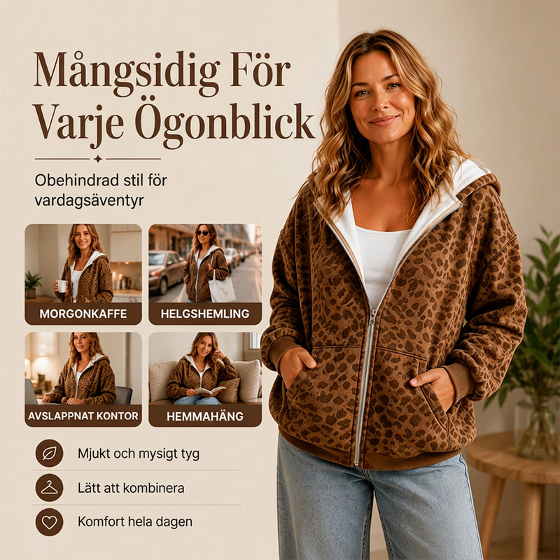 Bästsäljare🔥|Mjuk Leopard Hoodie Jacka – Avslappnad Stil För Höstens Vardag
