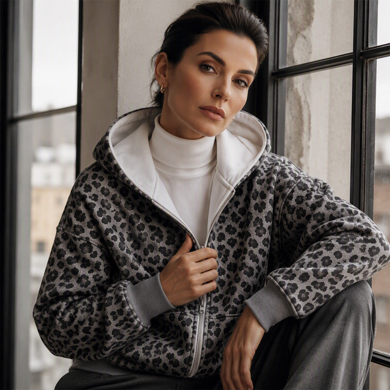 Bästsäljare🔥|Mjuk Leopard Hoodie Jacka – Avslappnad Stil För Höstens Vardag