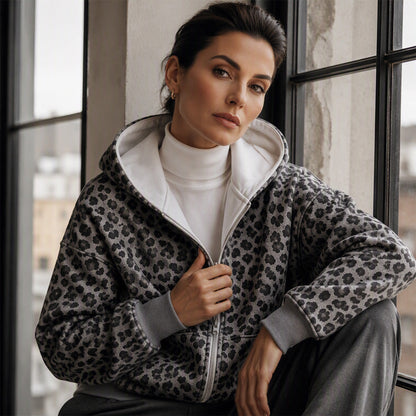 Bästsäljare🔥|Mjuk Leopard Hoodie Jacka – Avslappnad Stil För Höstens Vardag