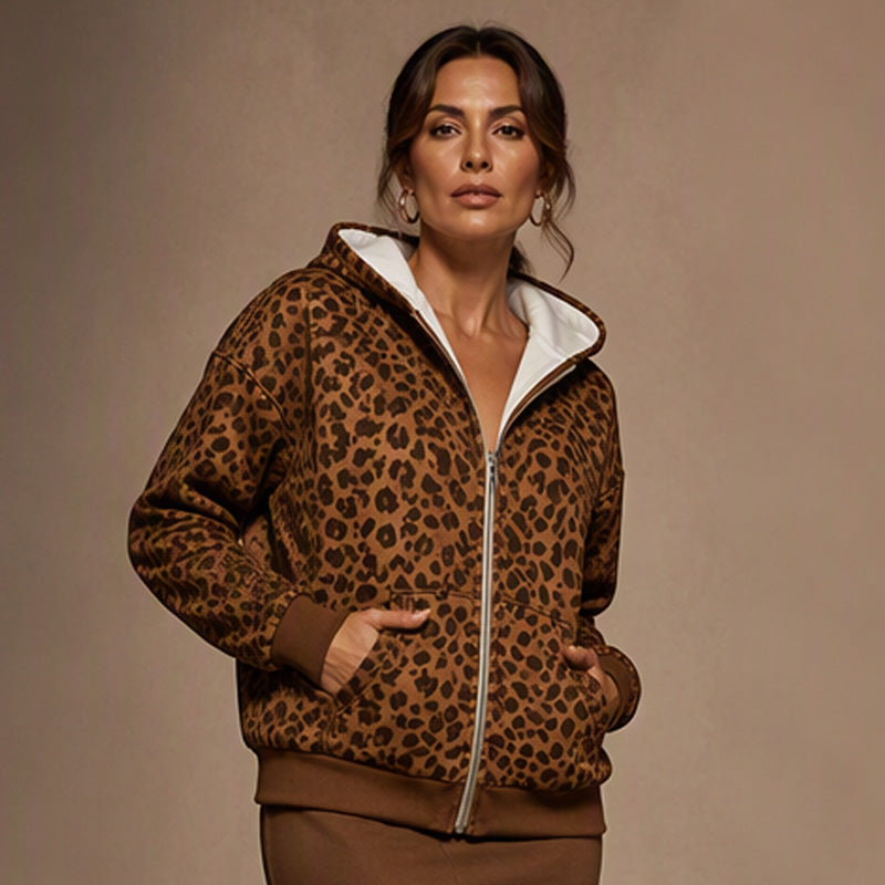 Bästsäljare🔥|Mjuk Leopard Hoodie Jacka – Avslappnad Stil För Höstens Vardag