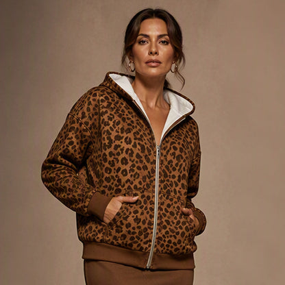 Bästsäljare🔥|Mjuk Leopard Hoodie Jacka – Avslappnad Stil För Höstens Vardag