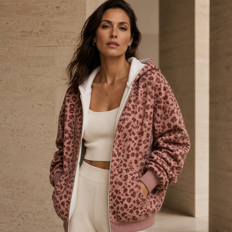 Bästsäljare🔥|Mjuk Leopard Hoodie Jacka – Avslappnad Stil För Höstens Vardag