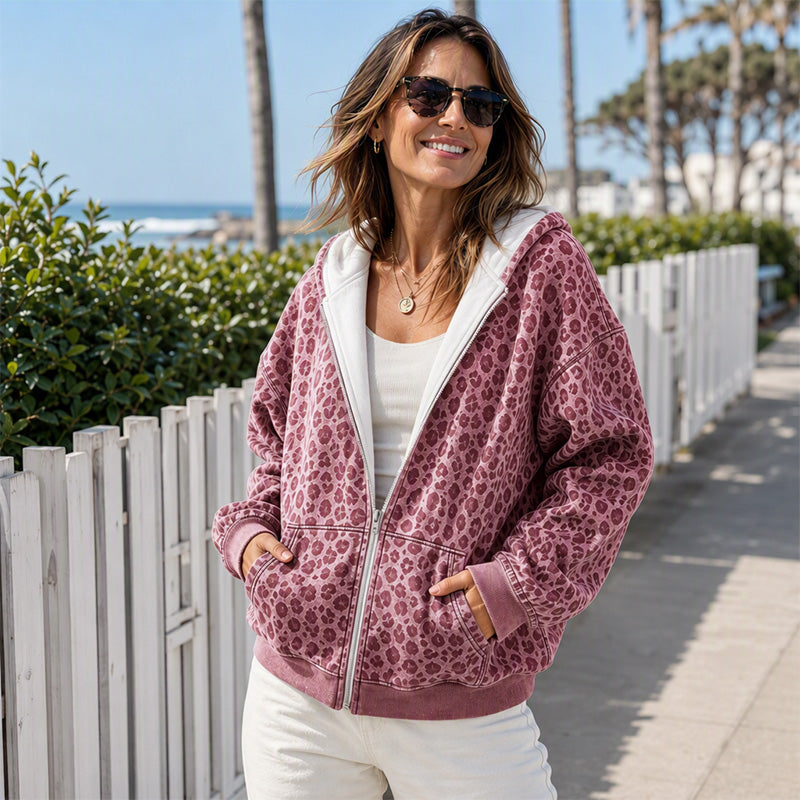 Bästsäljare🔥|Mjuk Leopard Hoodie Jacka – Avslappnad Stil För Höstens Vardag