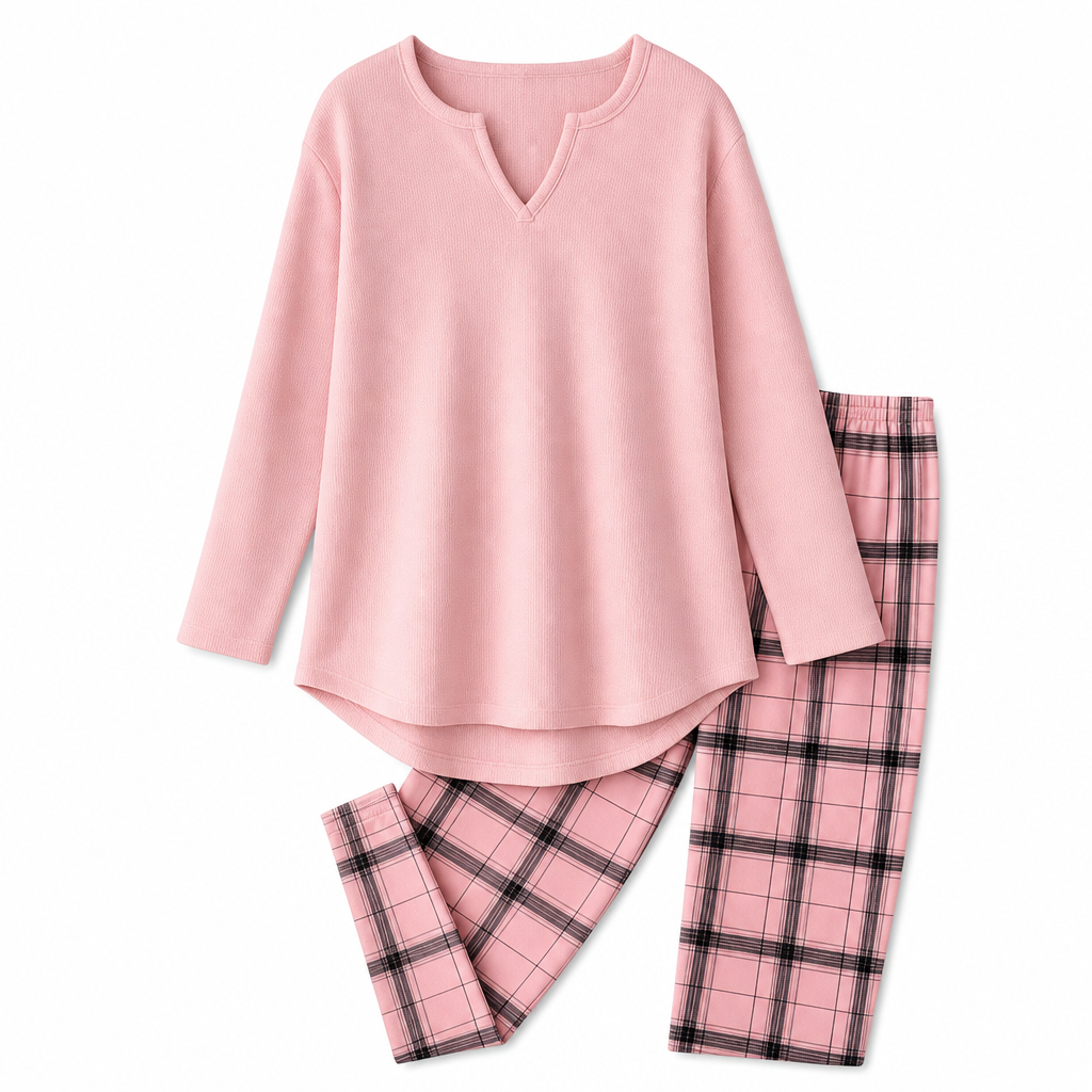 Set med stickad topp och rutiga leggings för kvinnor