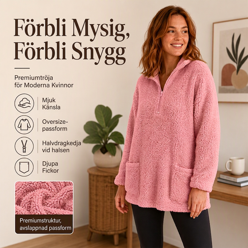 Dammjuktröja med halv dragkedja och fickor