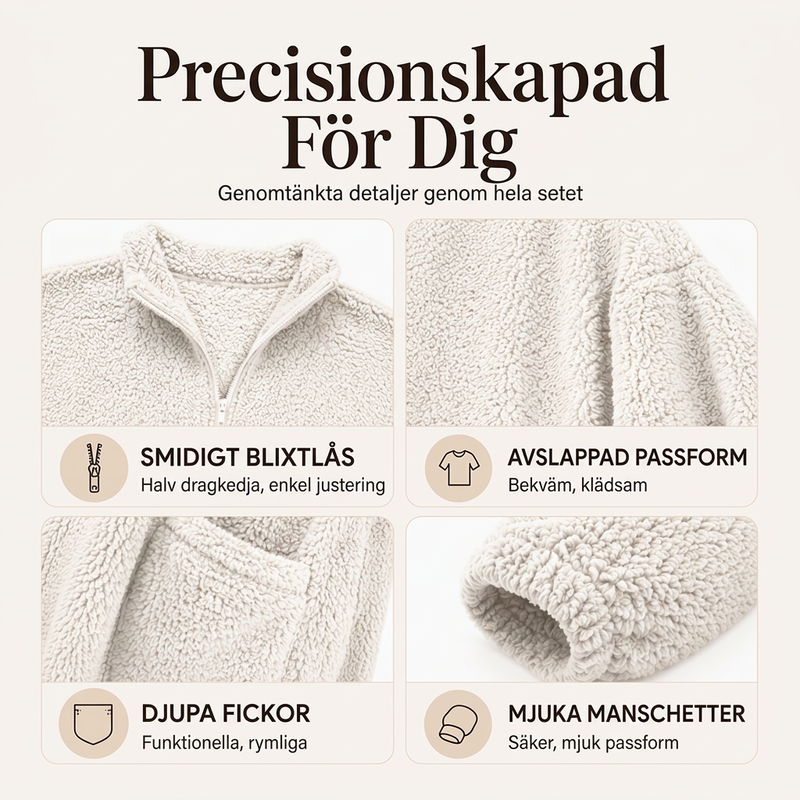 Dammjuktröja med halv dragkedja och fickor