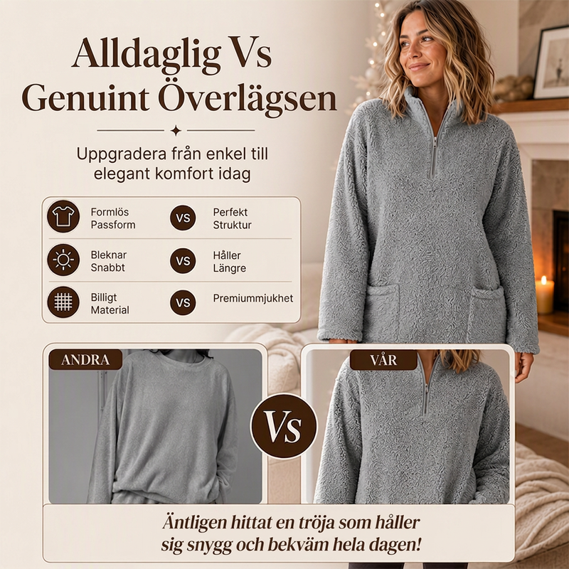 Dammjuktröja med halv dragkedja och fickor