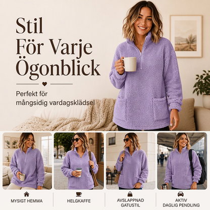 Dammjuktröja med halv dragkedja och fickor