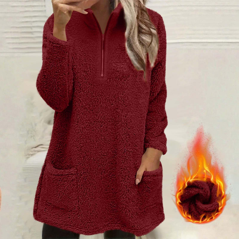 Dammjuktröja med halv dragkedja och fickor