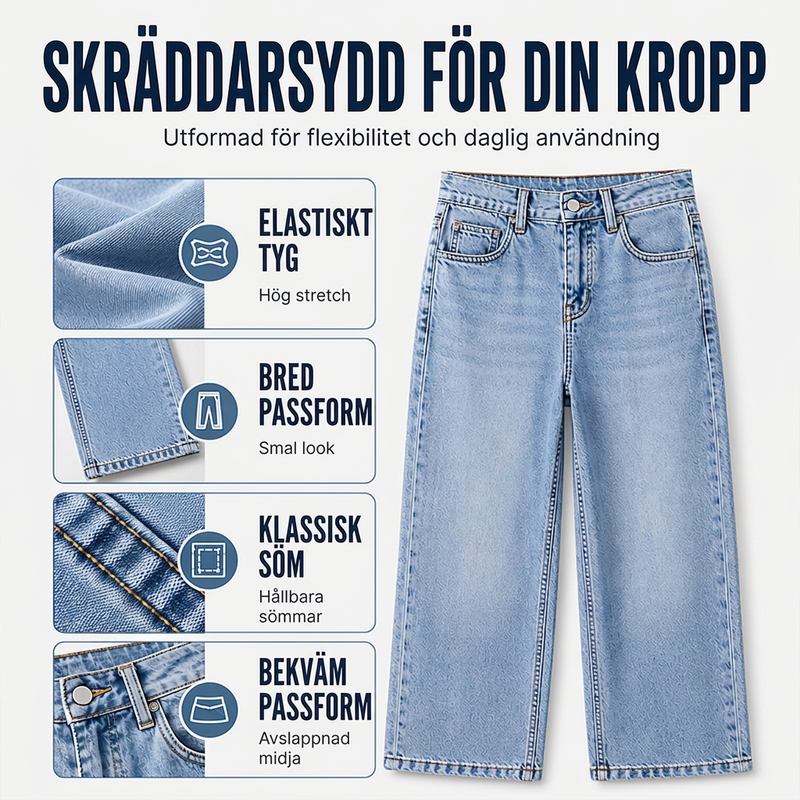 Damjeans med hög elasticitet och vida ben