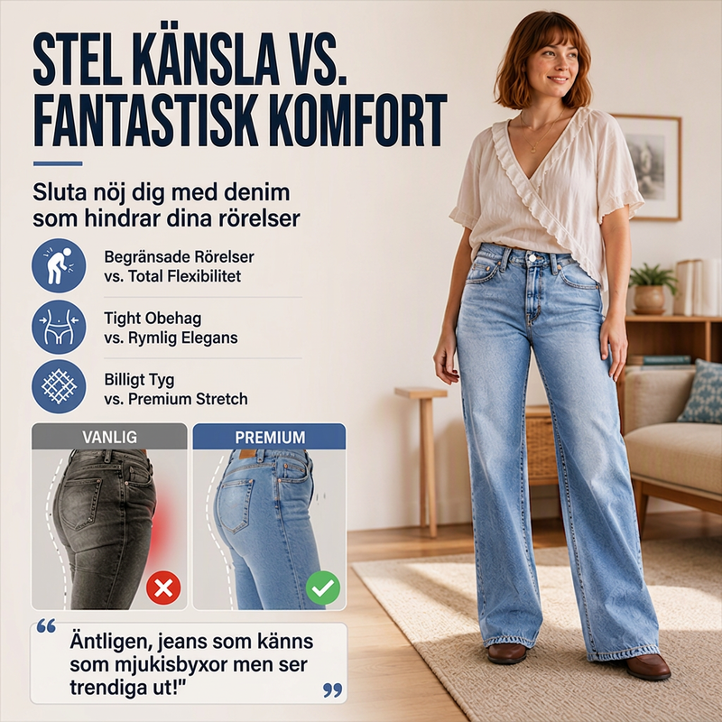Damjeans med hög elasticitet och vida ben