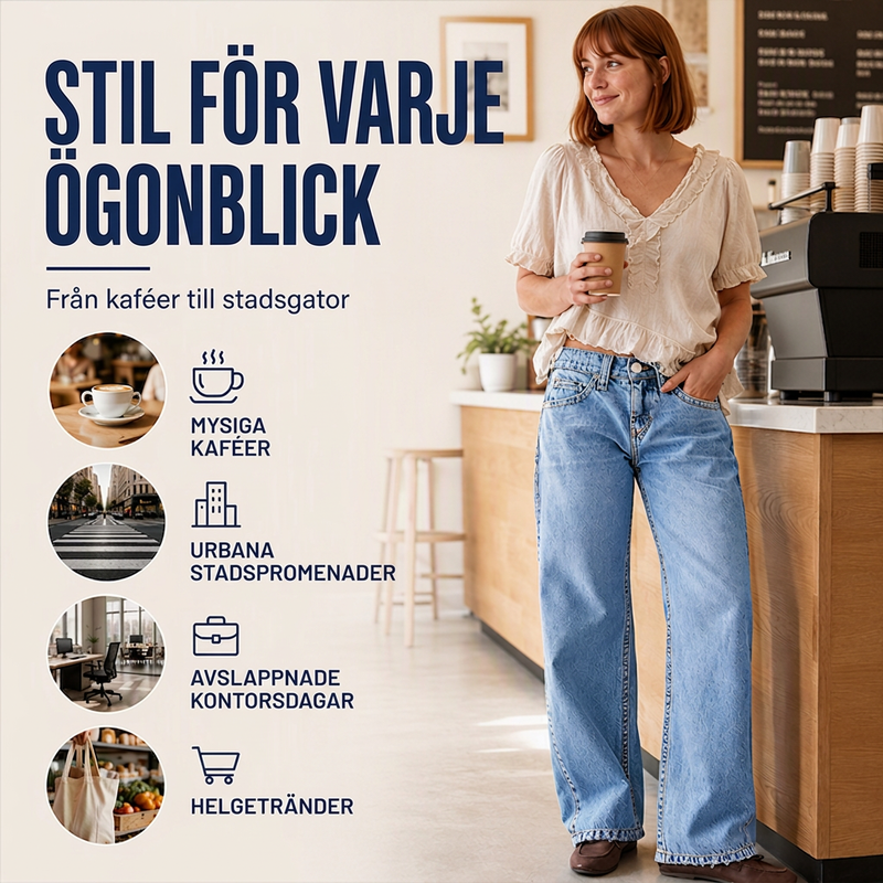 Damjeans med hög elasticitet och vida ben