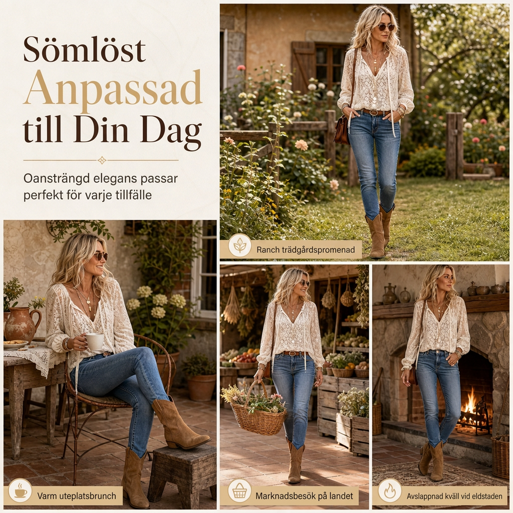 Damens eleganta löst sittande långärmade spetsblus i pullovermodell