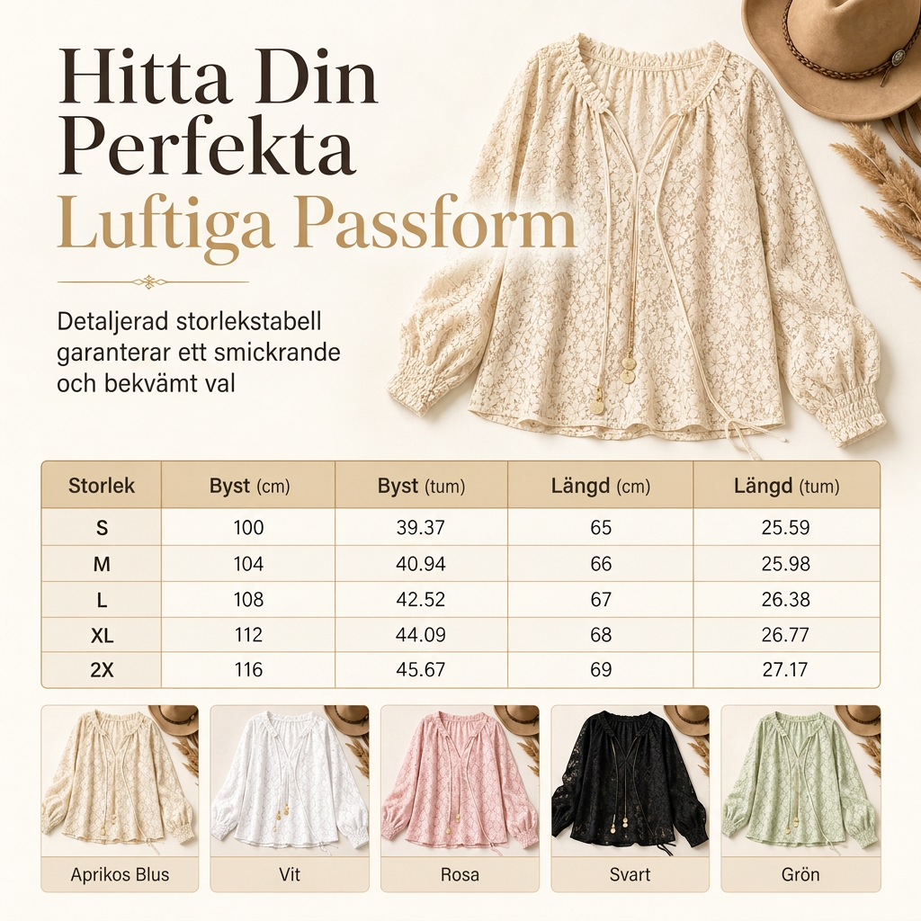 Damens eleganta löst sittande långärmade spetsblus i pullovermodell