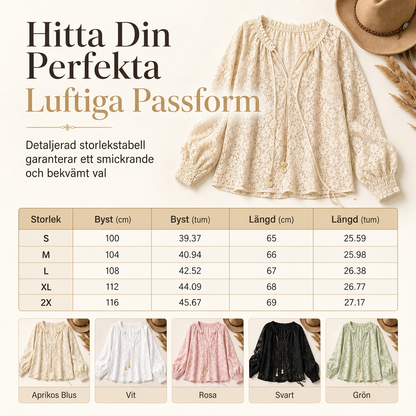 Damens eleganta löst sittande långärmade spetsblus i pullovermodell