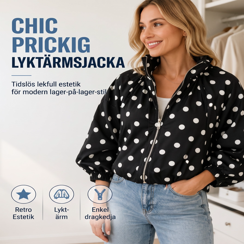 Kvinnors lediga jacka med prickar och dragkedja
