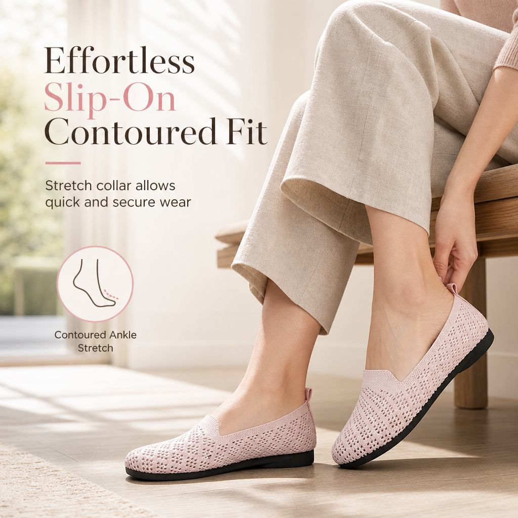 Andningsbara slip-on-skor för kvinnor med utskurna detaljer