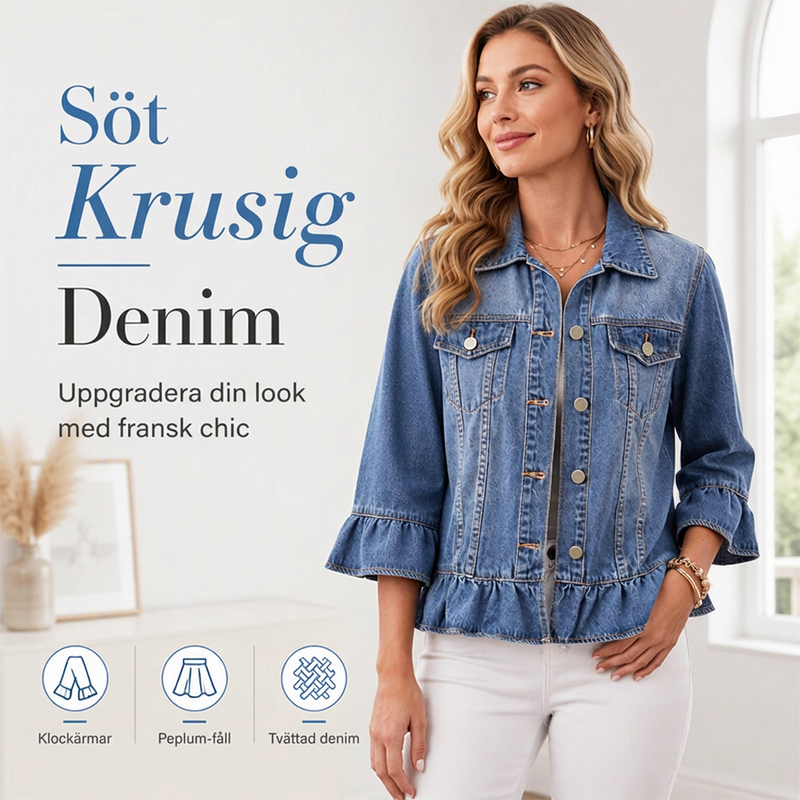 Kort jeansjacka för kvinnor med volangkant