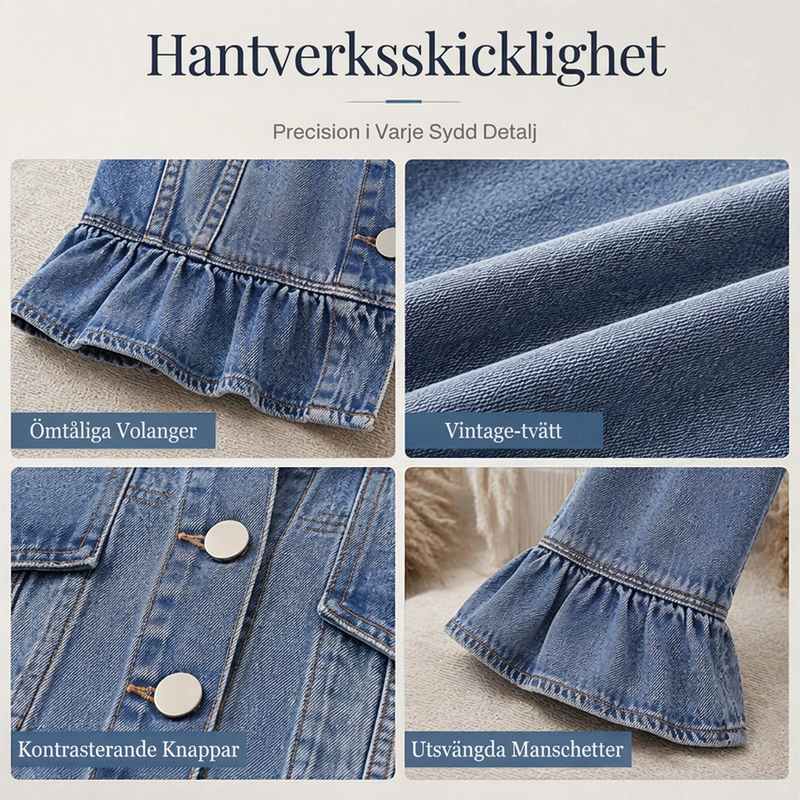Kort jeansjacka för kvinnor med volangkant