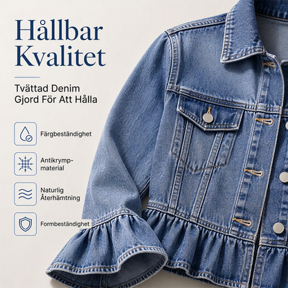 Kort jeansjacka för kvinnor med volangkant