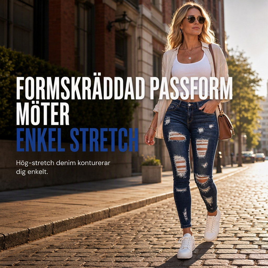 Kvinnors slitna skinny jeans med hög midja, distressed jeans med stretch