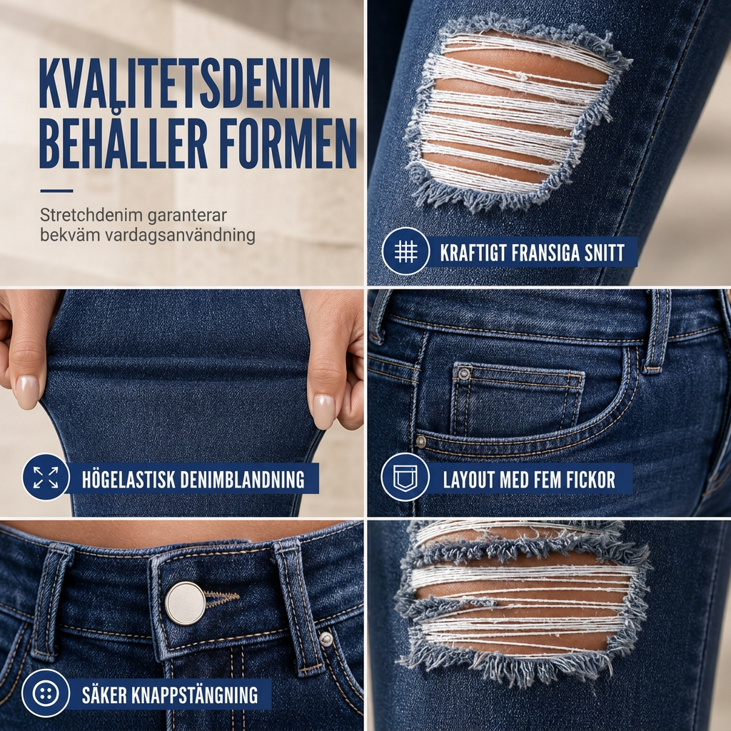 Kvinnors slitna skinny jeans med hög midja, distressed jeans med stretch