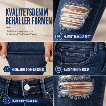 Kvinnors slitna skinny jeans med hög midja, distressed jeans med stretch