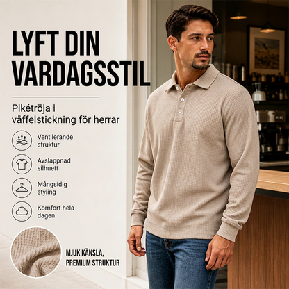 Långärmad kragad tröja med våffelstickning för män