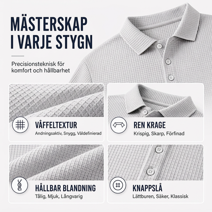 Långärmad kragad tröja med våffelstickning för män
