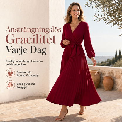 Damens eleganta omlott-V-ringad veckad maxiklänning