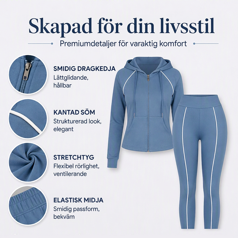 Träningsoverall med dragkedja för kvinnor, huvtröja och byxor