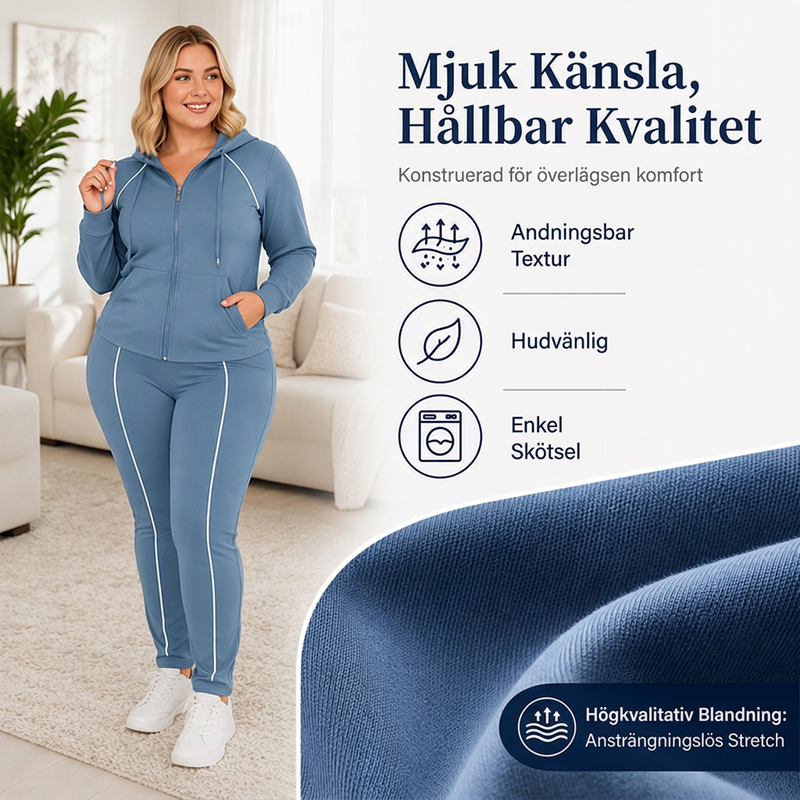 Träningsoverall med dragkedja för kvinnor, huvtröja och byxor