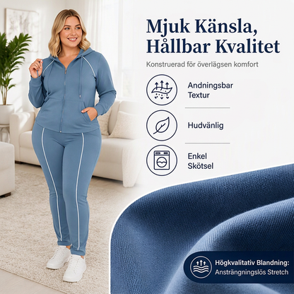 Träningsoverall med dragkedja för kvinnor, huvtröja och byxor