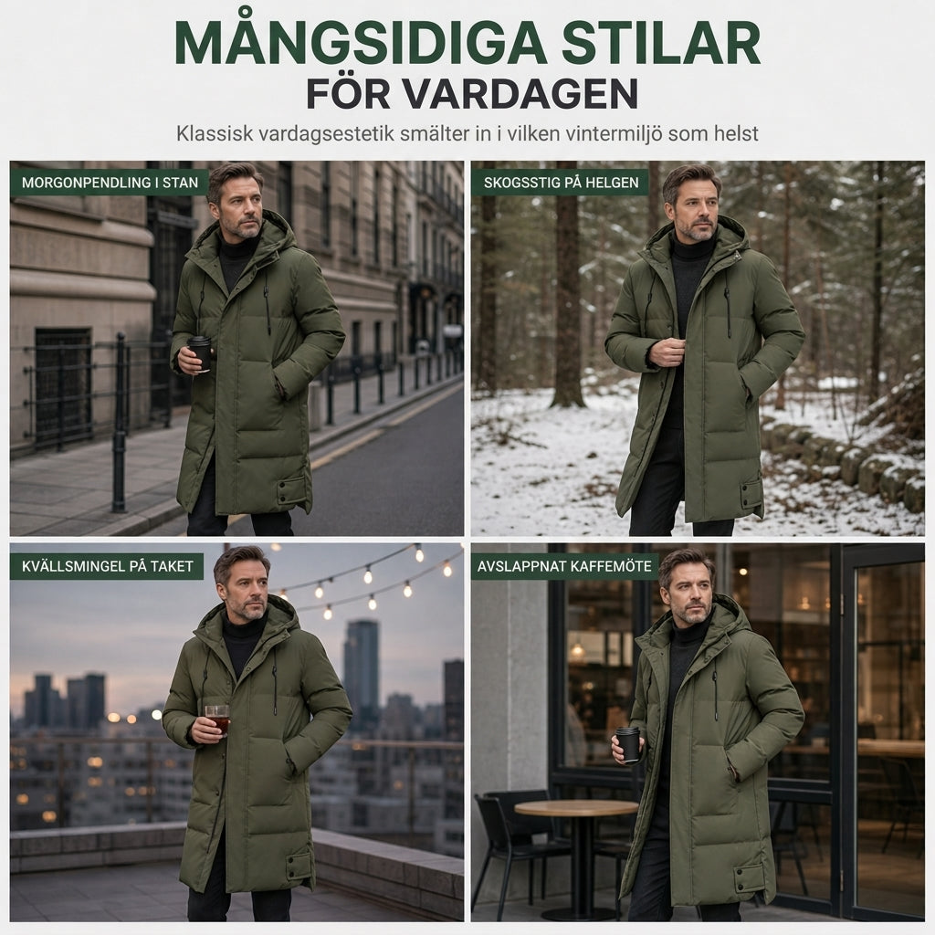 Herrar ledig medellång vadderad vinterjacka, tjock och varm, även i stora storlekar