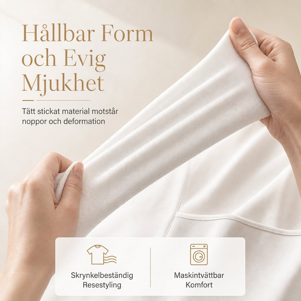 Damklänning med långa ärmar, fyrkantig halsringning och A-linje