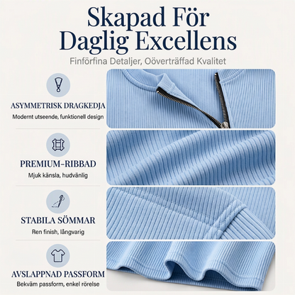 Damens ribbade tröja med asymmetrisk dragkedja
