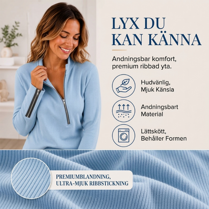 Damens ribbade tröja med asymmetrisk dragkedja